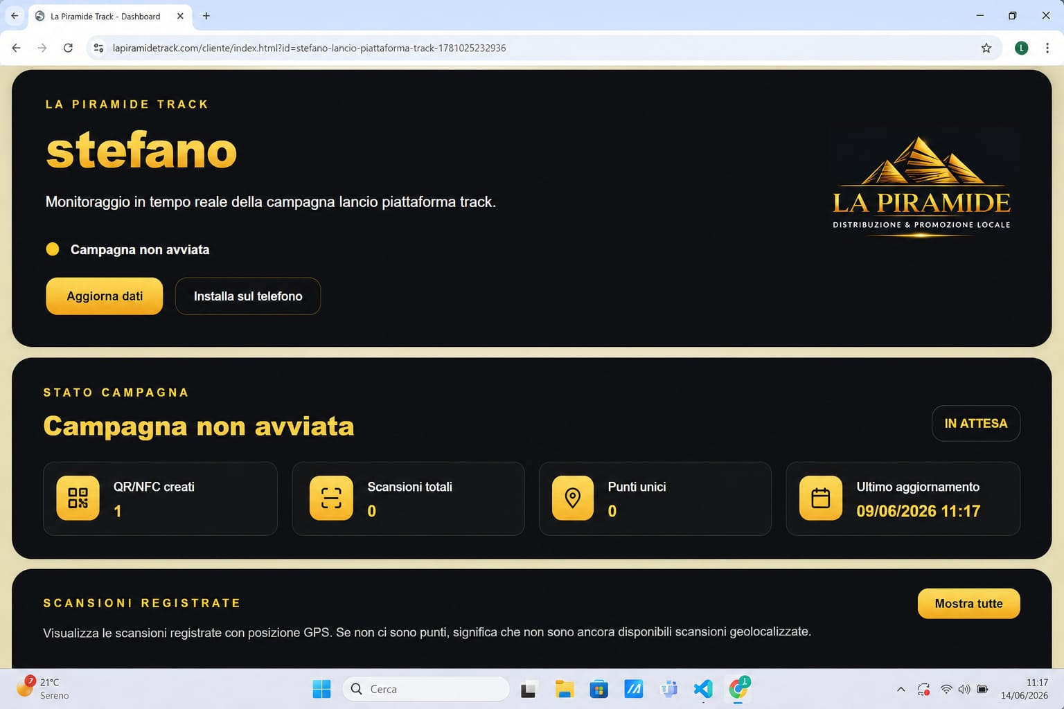 Anteprima della dashboard cliente di La Piramide Track